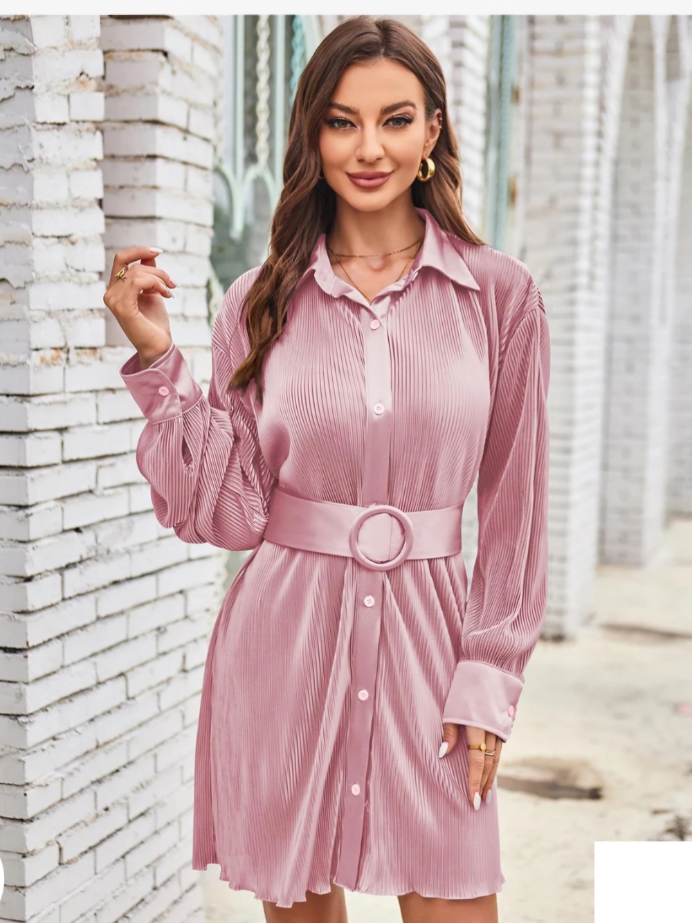 Princess Polly Pleated Belted Shirt Dress in Dusty Pink